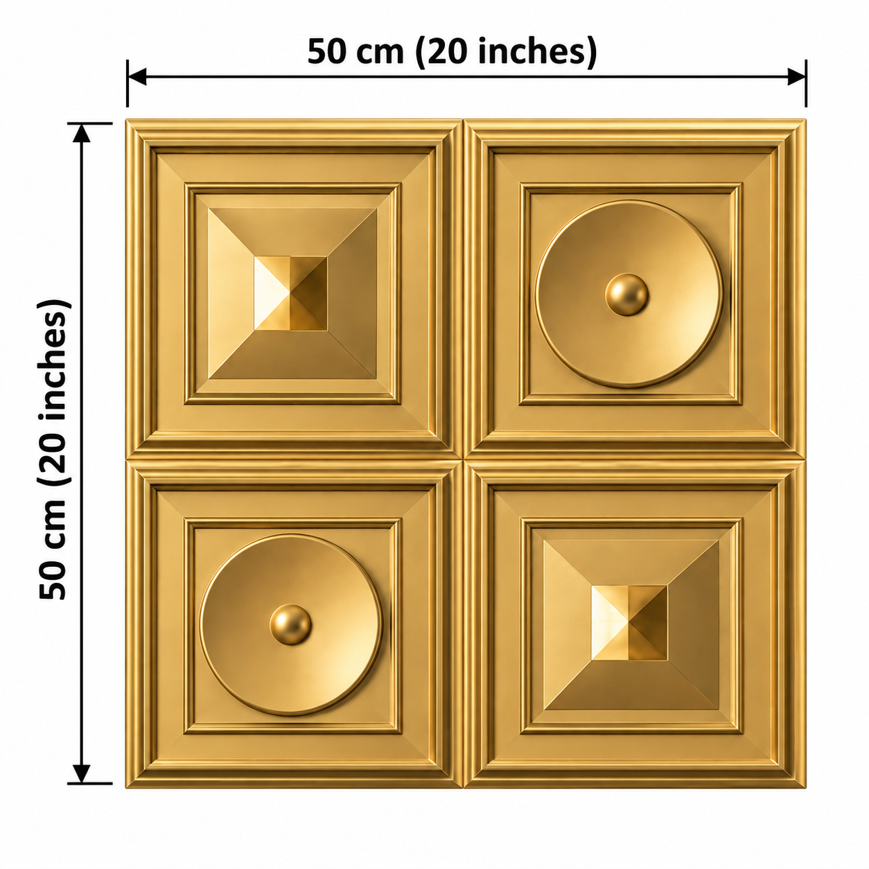 TryMe Pyramid & Dome Quad Coffer 3D Wall Panel — Venetian Gold (50×50 cm) thumbnail 2