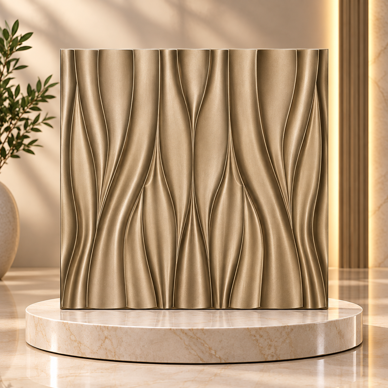 TryMe Dune Wave Sculpted 3D Wall Panel — Champagne Gold (50×50 cm)