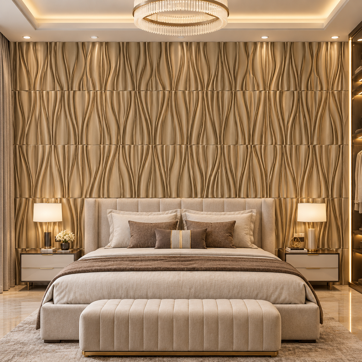 TryMe Dune Wave Sculpted 3D Wall Panel — Champagne Gold (50×50 cm) thumbnail 3