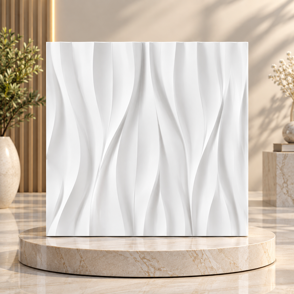 TryMe Flowing Ribbon Wave 3D Wall Panel — Matte Velvet White (50×50 cm)