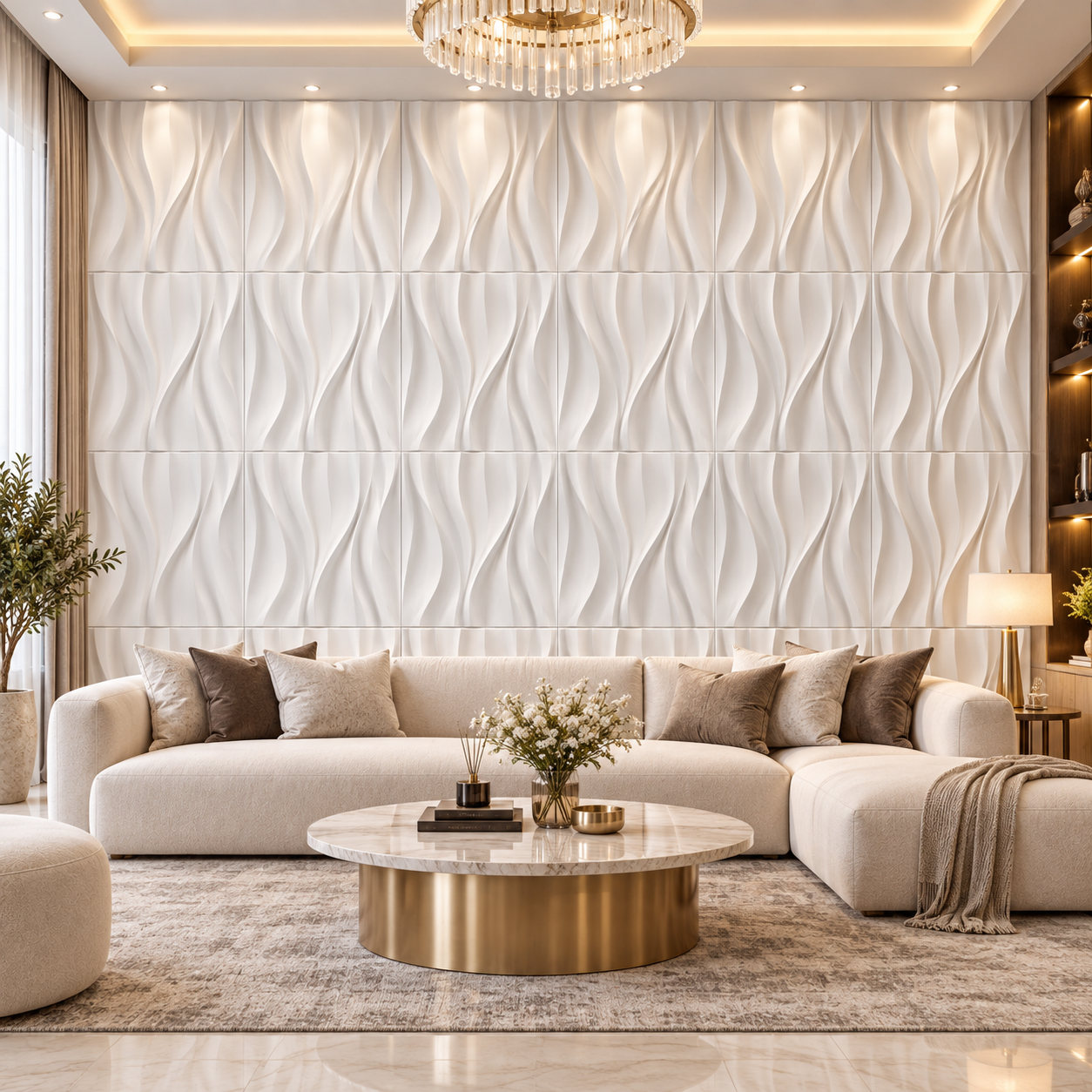 TryMe Flowing Ribbon Wave 3D Wall Panel — Matte Velvet White (50×50 cm) thumbnail 3