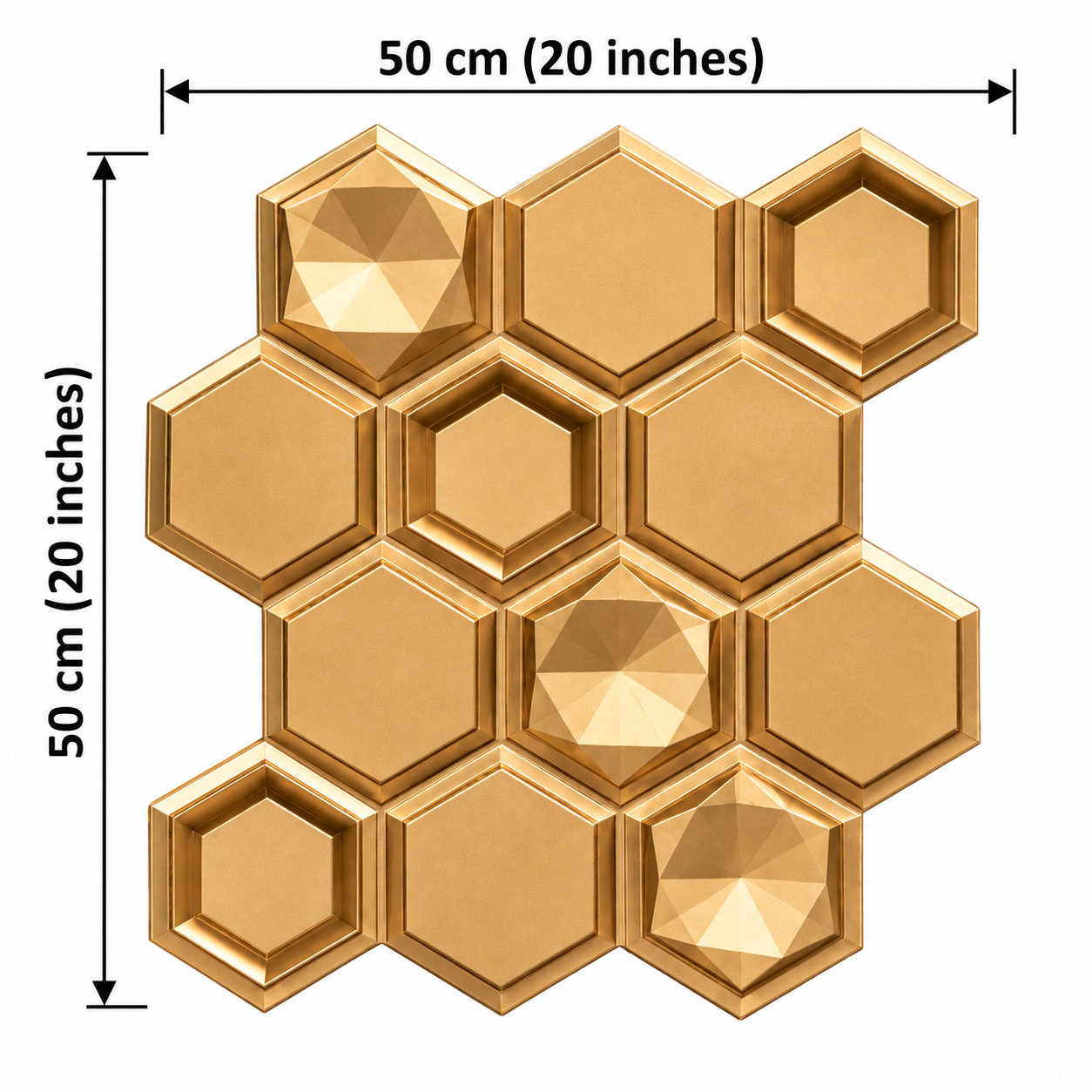 TryMe Imperial Honeycomb Hexagon 3D Wall Panel — Lustrous Gold (50×50 cm) thumbnail 2