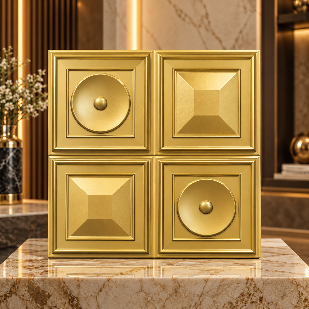 TryMe Classical Coffer & Dome 3D Wall Panel — Renaissance Gold (50×50 cm)