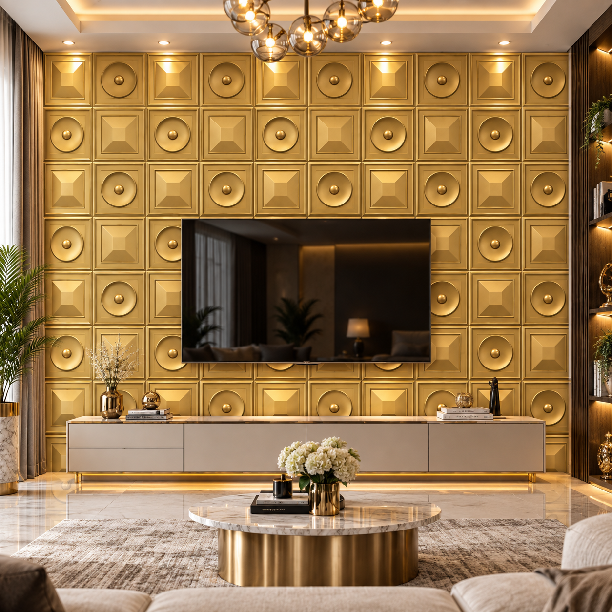 TryMe Classical Coffer & Dome 3D Wall Panel — Renaissance Gold (50×50 cm) thumbnail 3