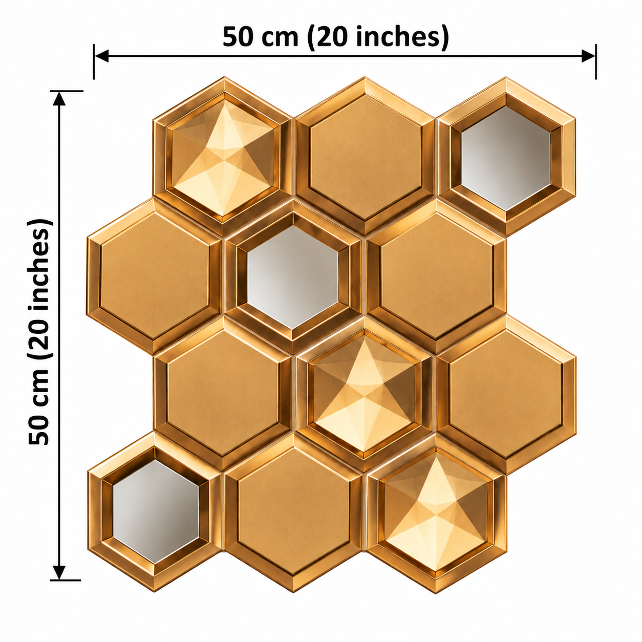 TryMe Honeycomb Mirror & Prism Inset 3D Wall Panel — Royal Gold (50×50 cm) thumbnail 2