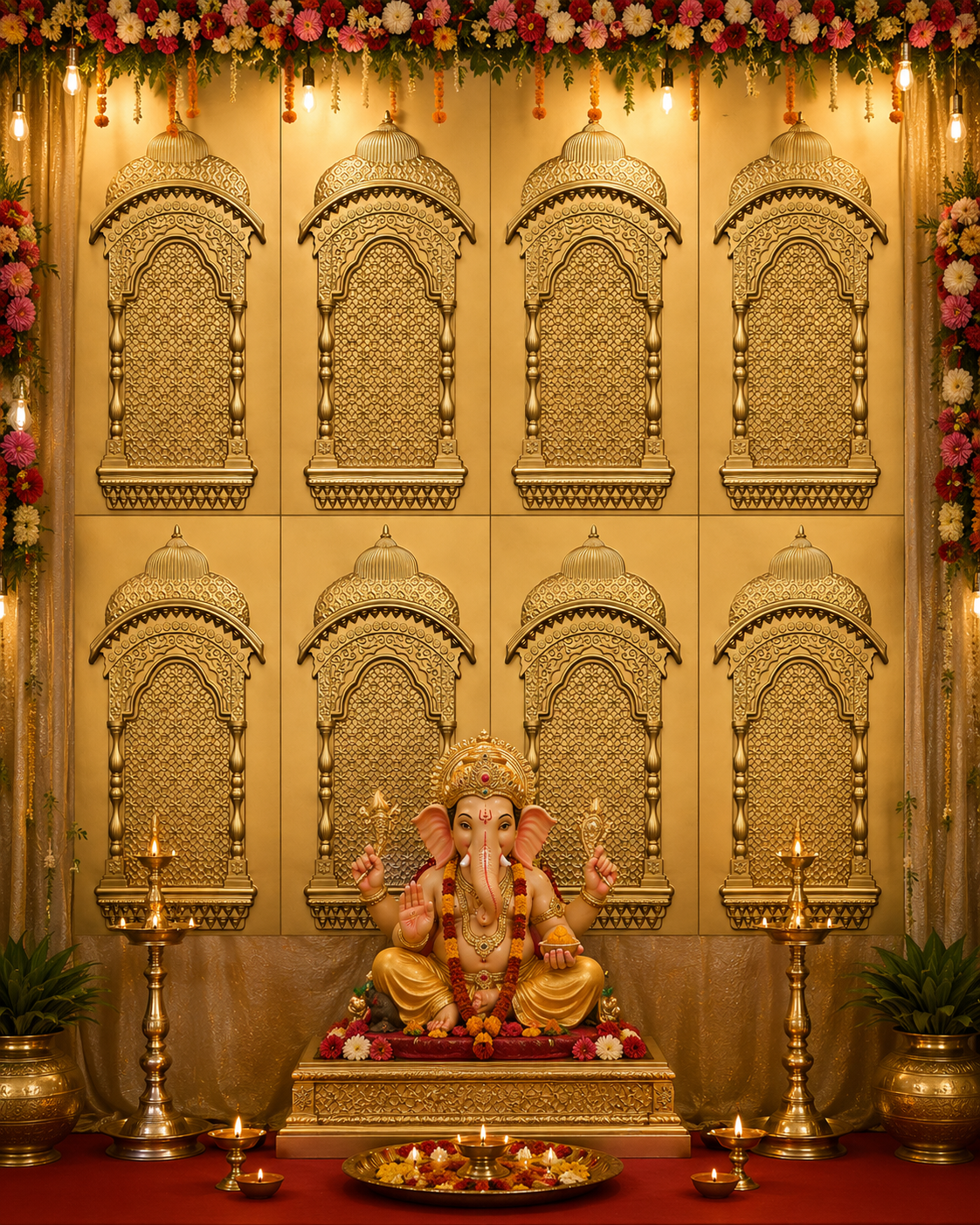 Premium Royal Gold Arch Ganpati Backdrop Panel 2x4 thumbnail 3