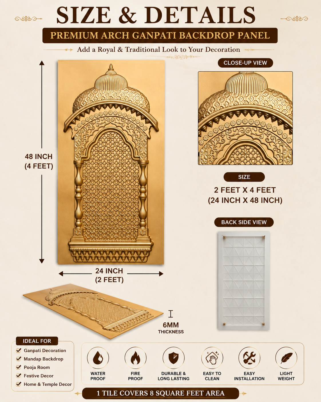 Premium Royal Gold Arch Ganpati Backdrop Panel 2x4 thumbnail 2