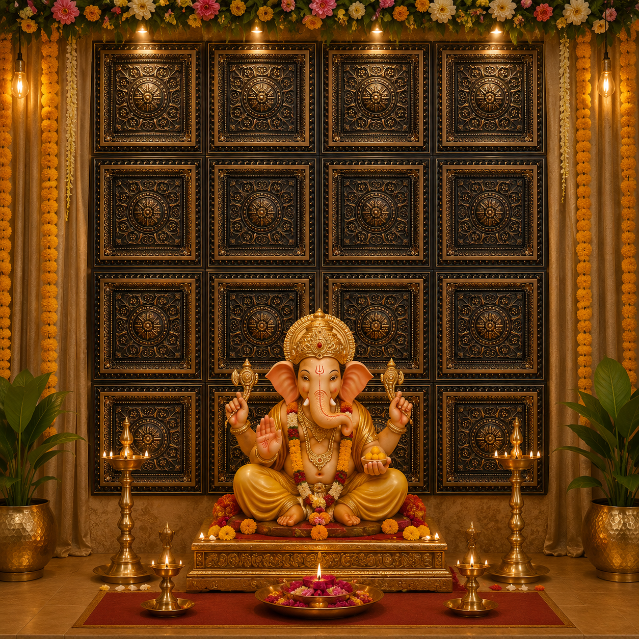 Premium Royal Black & Gold Ganpati Backdrop Panel 1x1 thumbnail 3