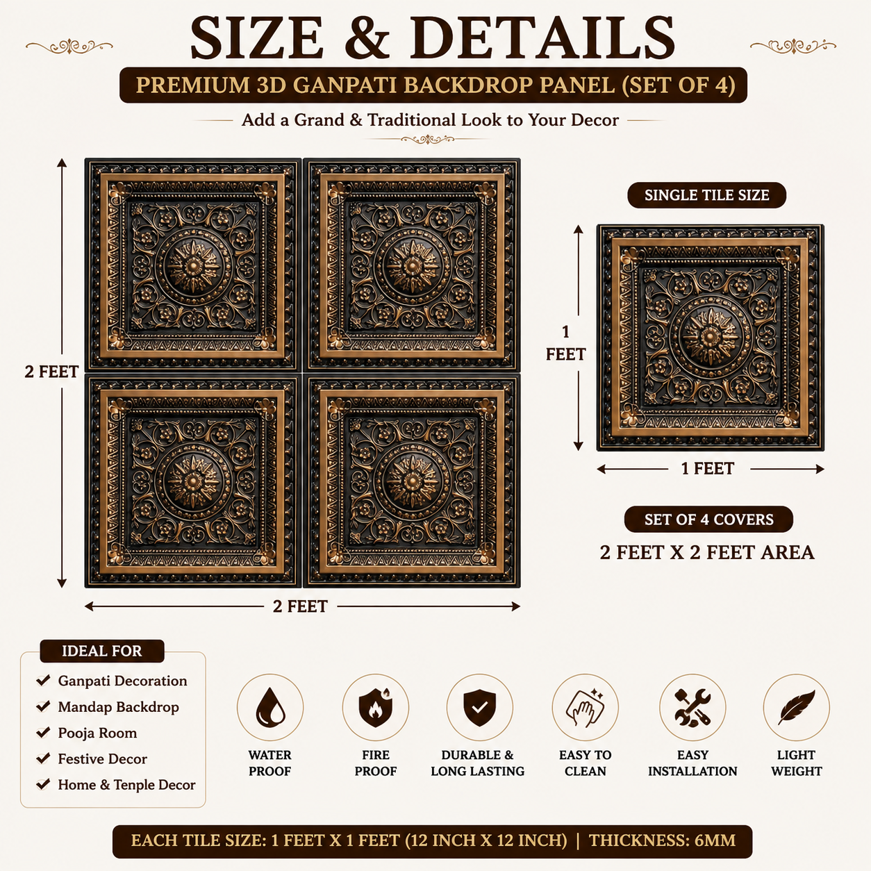Premium Royal Black & Gold Ganpati Backdrop Panel 1x1 thumbnail 2
