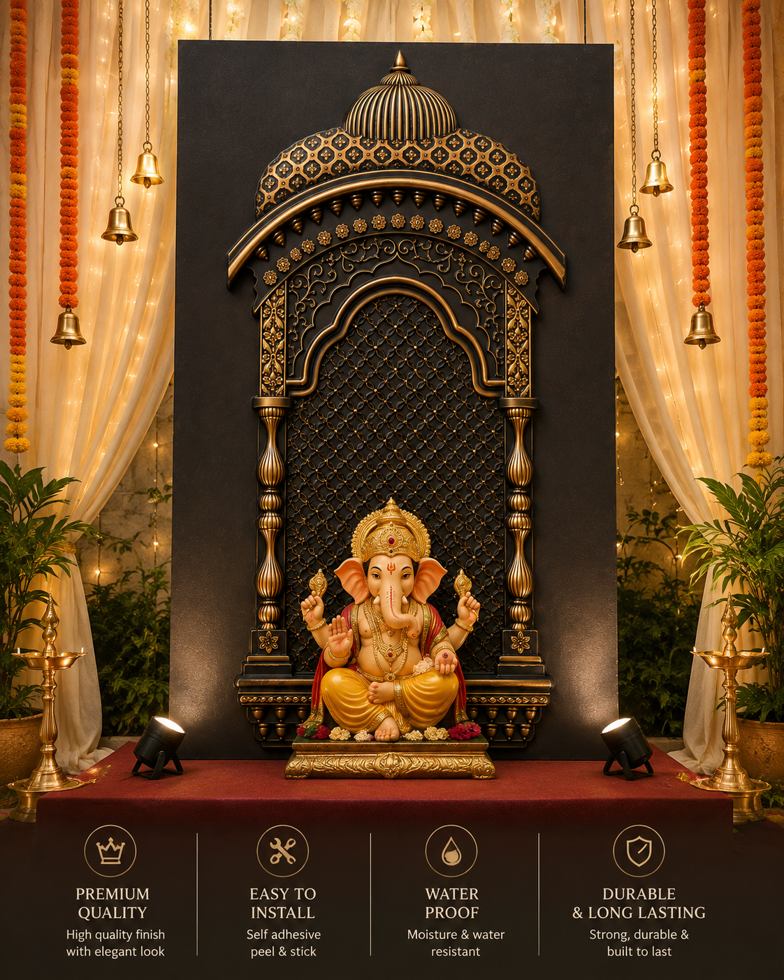Royal Gold Mandap Ganpati Backdrop Panel 2x4 thumbnail 2