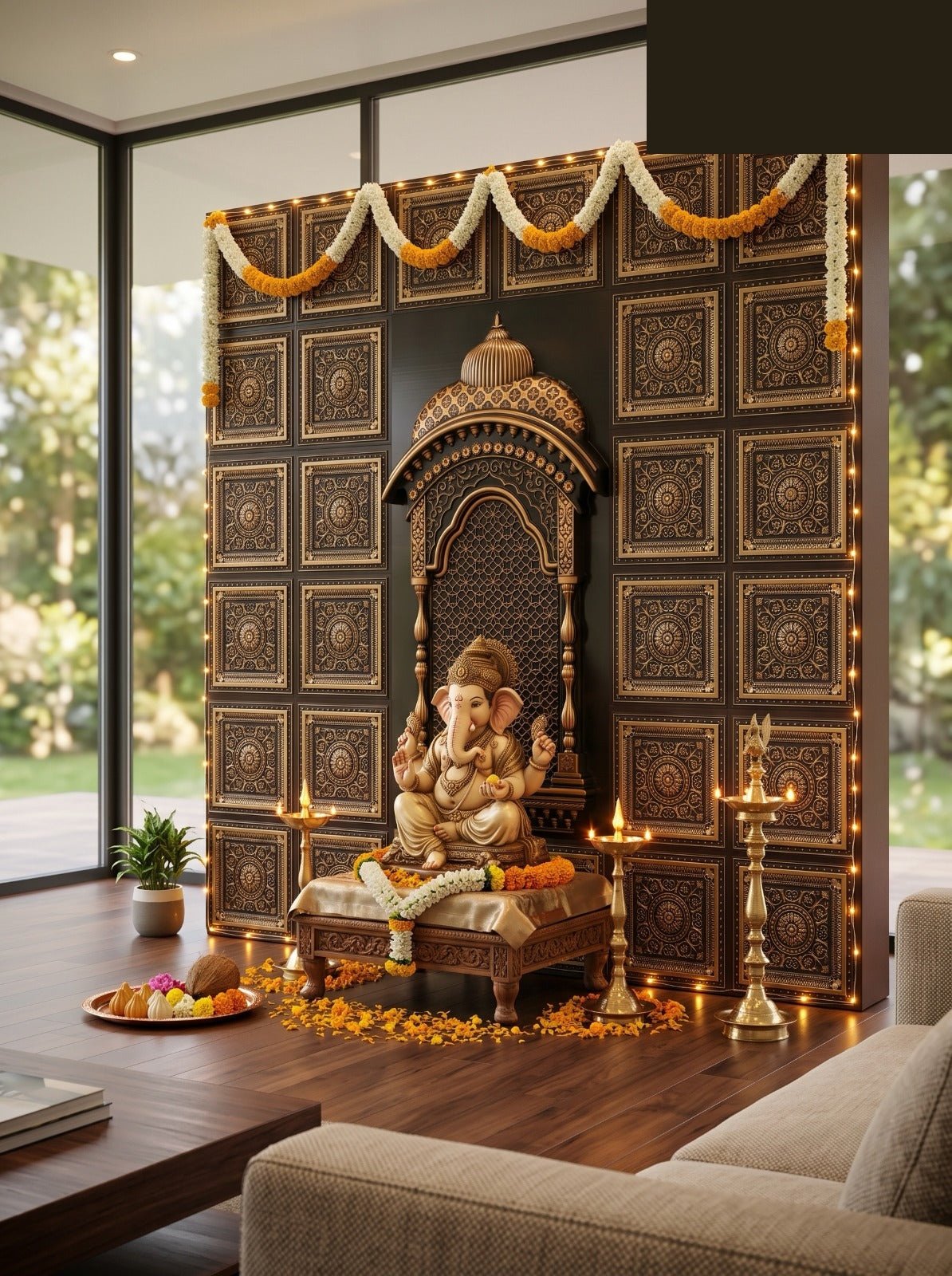 TryMe Ganpati Festive Backdrop Panel — Antique Gold 1×1 thumbnail 4