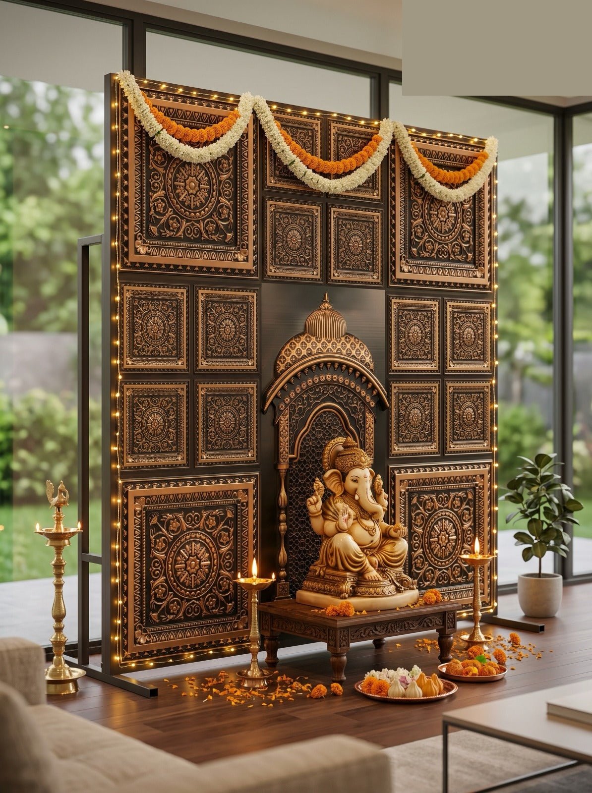 TryMe Ganpati Festive Backdrop Panel — Antique Gold Zarokha thumbnail 3