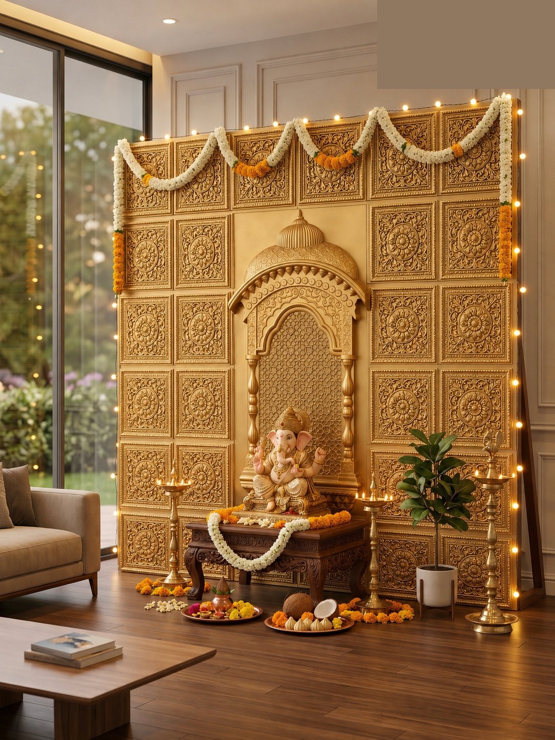 TryMe Ganpati Festive Backdrop Panel — Gold 2×2 thumbnail 3
