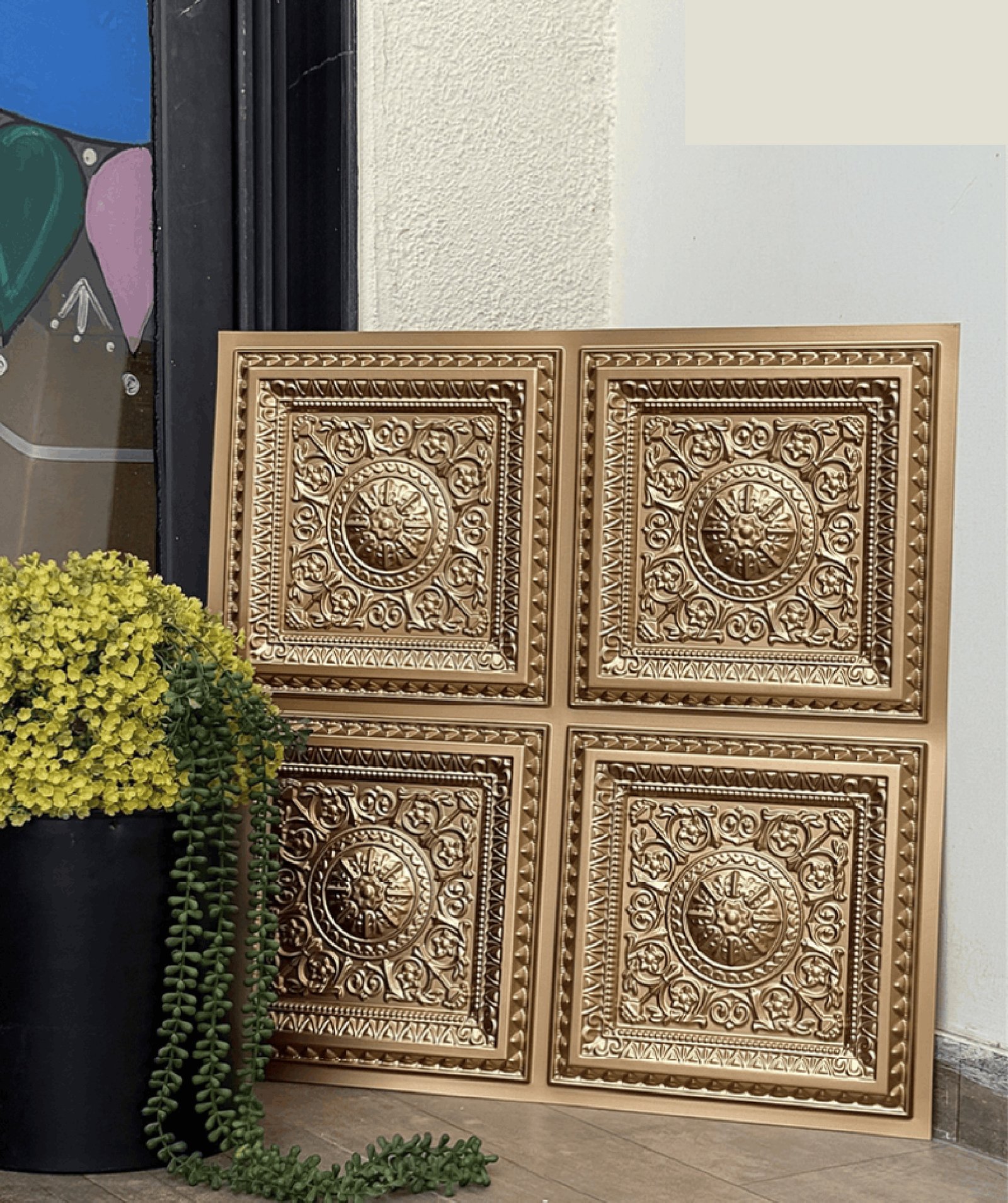 TryMe Ganpati Festive Backdrop Panel — Gold 2×2 Four-Partition