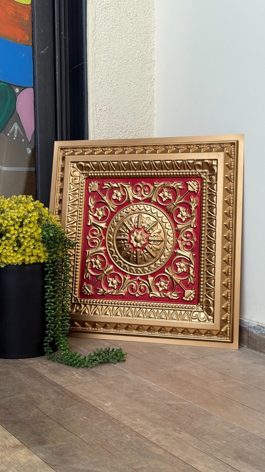 TryMe Ganpati Festive Backdrop Panel — Gold Red 1×1