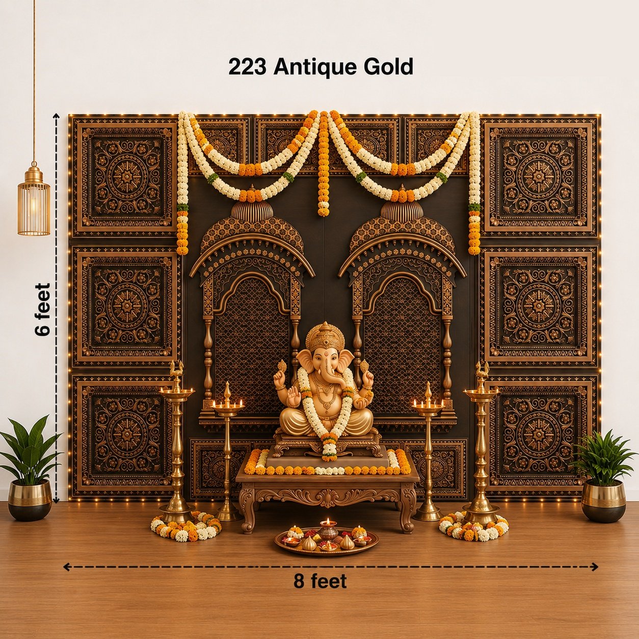 TryMe Ganpati Festive Backdrop Set — Antique Gold AG-1 (8-1×1 Panel, 6-2×2 Panel, 2 Zarokha) thumbnail 2