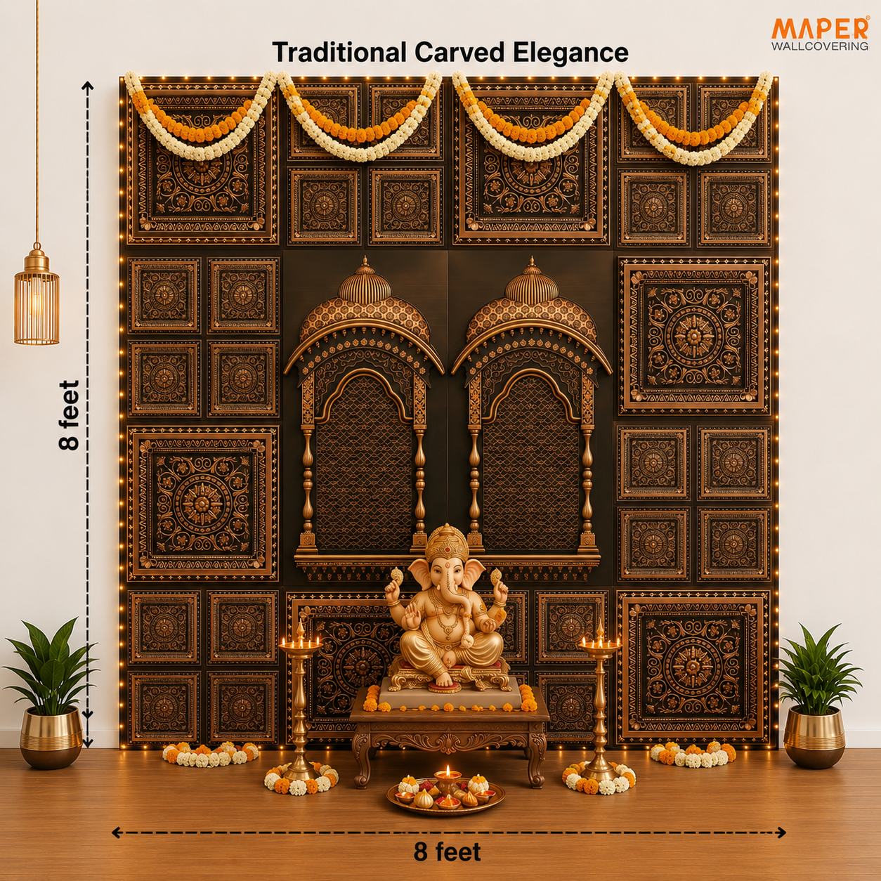 TryMe Ganpati Festive Backdrop Set — Antique Gold AG-2 (6-2×2 Panel, 6-Four-Partition Panel, 2 Zarokha) thumbnail 2