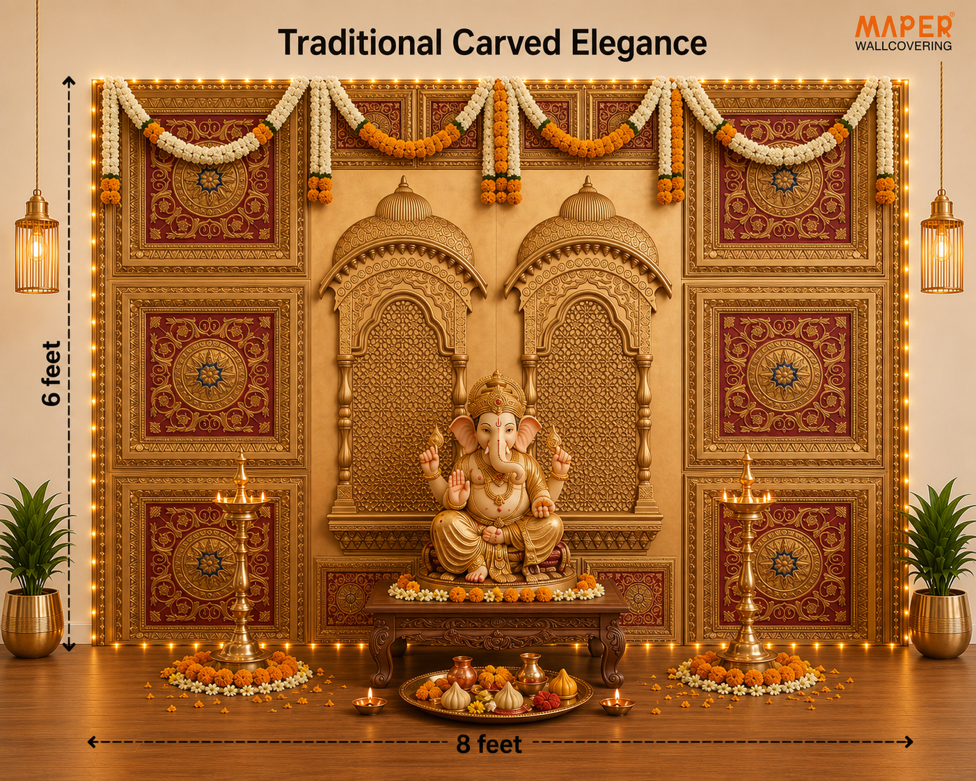 TryMe Ganpati Festive Backdrop Set — Gold Red RG-2 (8-1×1 Panel, 6-2×2 Panel, 2 Zarokha) thumbnail 2