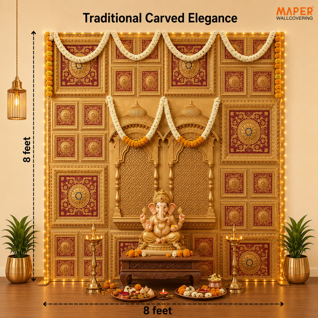 TryMe Ganpati Festive Backdrop Set — Gold Red RG-3 (6-2×2 Panel, 6-Four-Partition Panel, 2 Zarokha) thumbnail 2