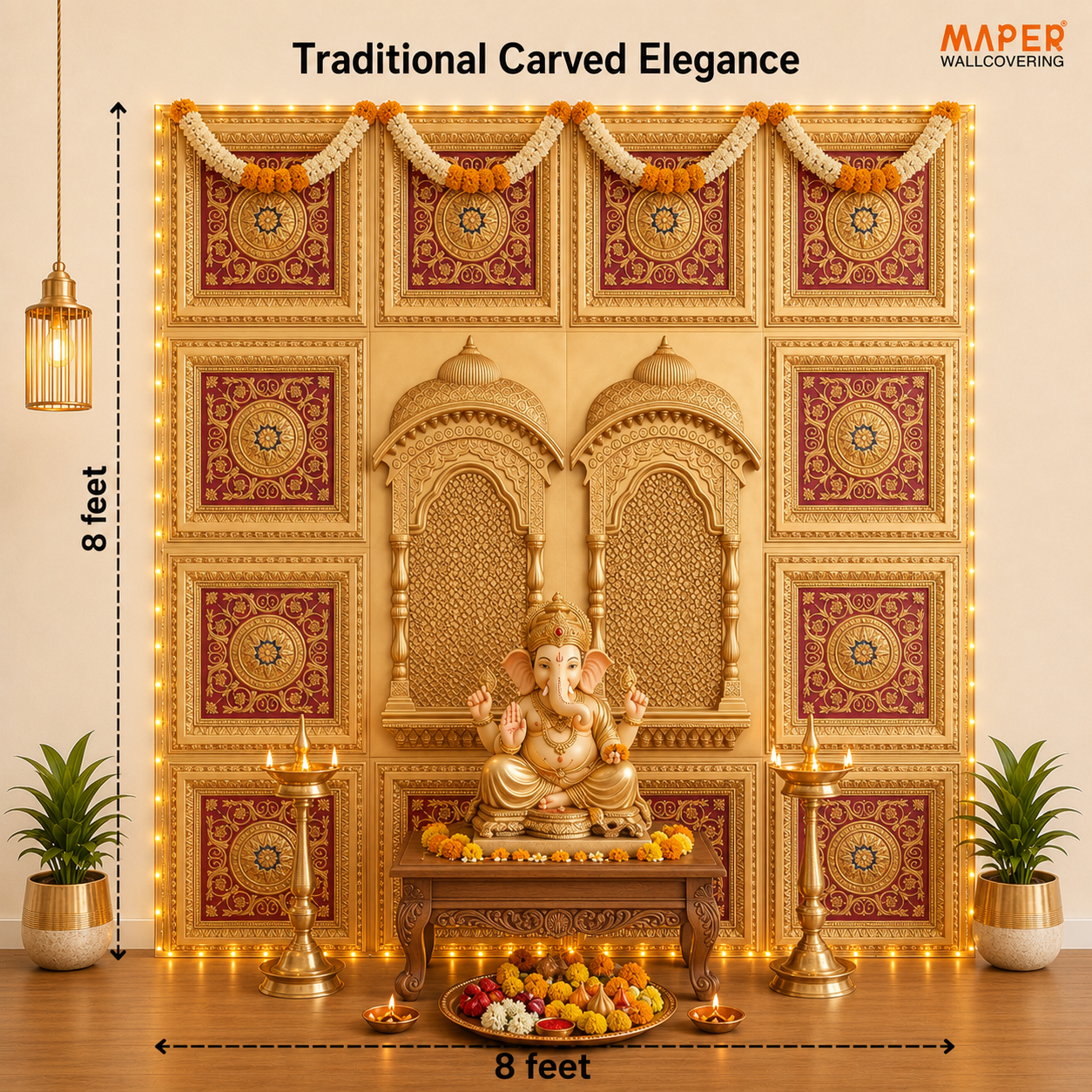 TryMe Ganpati Festive Backdrop Set — Gold Red RG-4 (12-2×2 Panel, 2 Zarokha) thumbnail 2