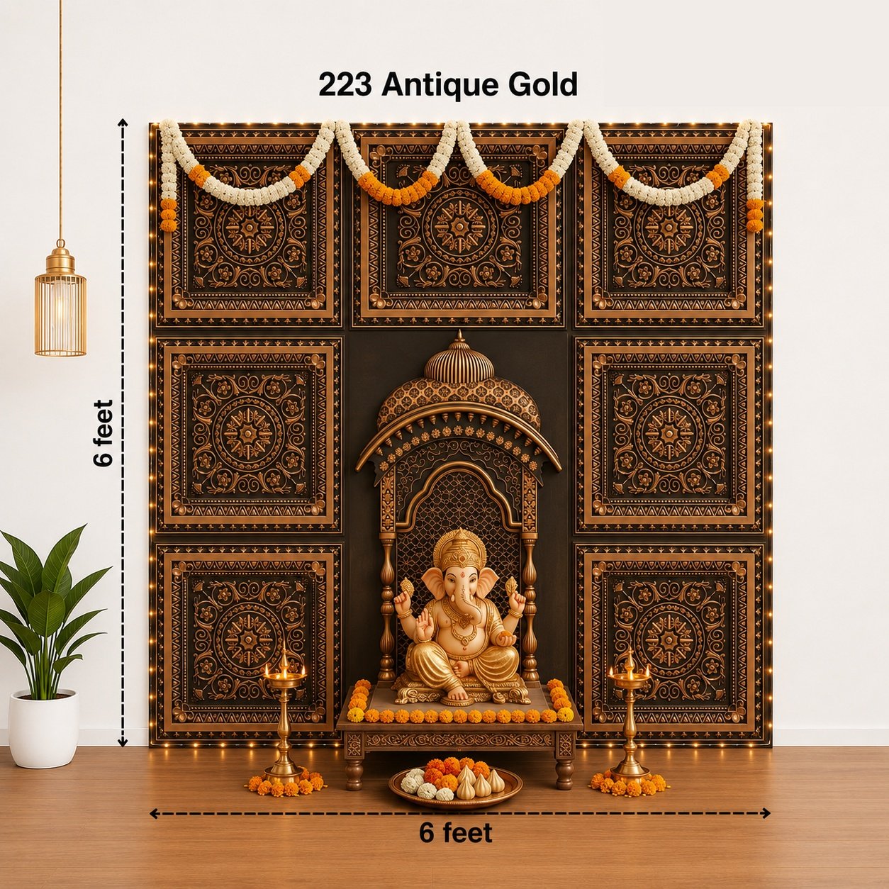 TryMe Ganpati Festive Backdrop Set — Antique Gold C1 (7-2×2 Panel, 1 Zarokha) thumbnail 2