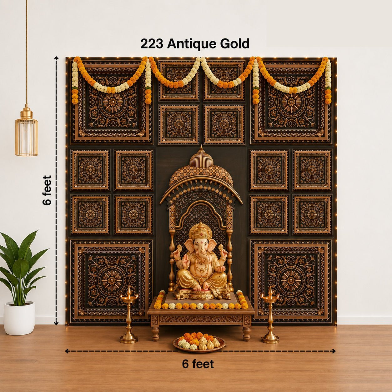 TryMe Ganpati Festive Backdrop Set — Antique Gold C2 (4-2×2 Panel, 3-Four-Partition Panel, 1 Zarokha) thumbnail 3