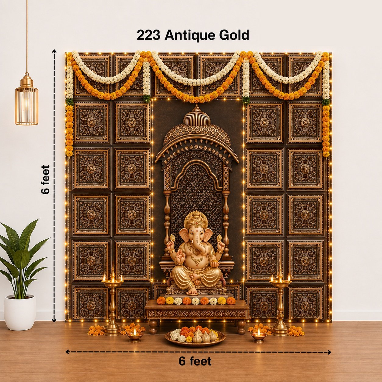 TryMe Ganpati Festive Backdrop Set — Antique Gold C3 (4-1×1 Panel, 6-Four-Partition Panel, 1 Zarokha) thumbnail 3