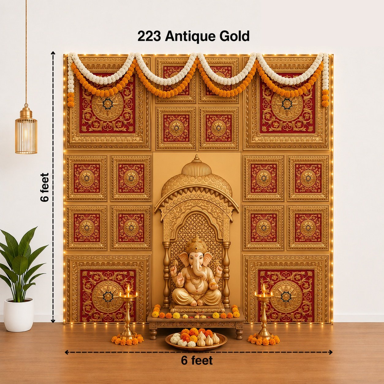 TryMe Ganpati Festive Backdrop Set — Gold Red C1 (4-2×2 Panel, 3-Four-Partition Panel, 1 Zarokha) thumbnail 3
