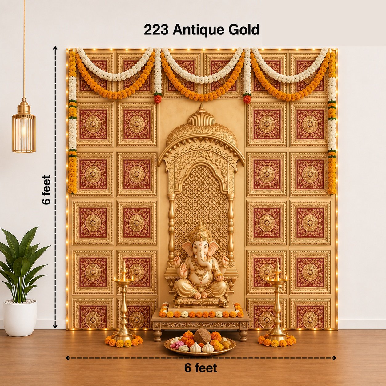 TryMe Ganpati Festive Backdrop Set — Gold Red C2 (4-1×1 Panel, 6-Four-Partition Panel, 1 Zarokha) thumbnail 3