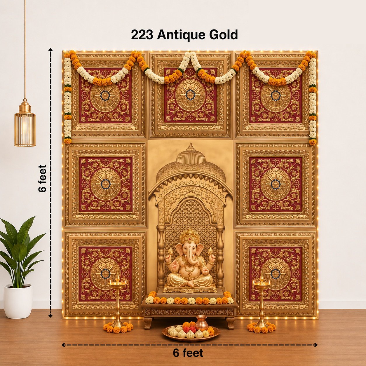 TryMe Ganpati Festive Backdrop Set — Gold Red C3 (7-2×2 Panel, 1 Zarokha) thumbnail 2