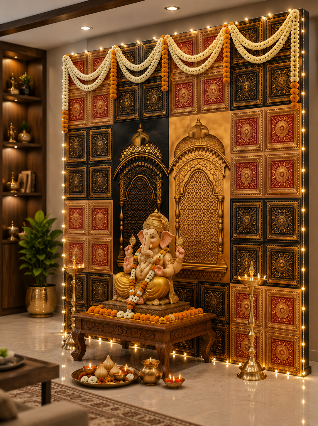 TryMe Royal Ganpati Readymade Festive Mandap Set — [ 12 sets of Four Partition Panel, 2 Zarokhas ] thumbnail 2