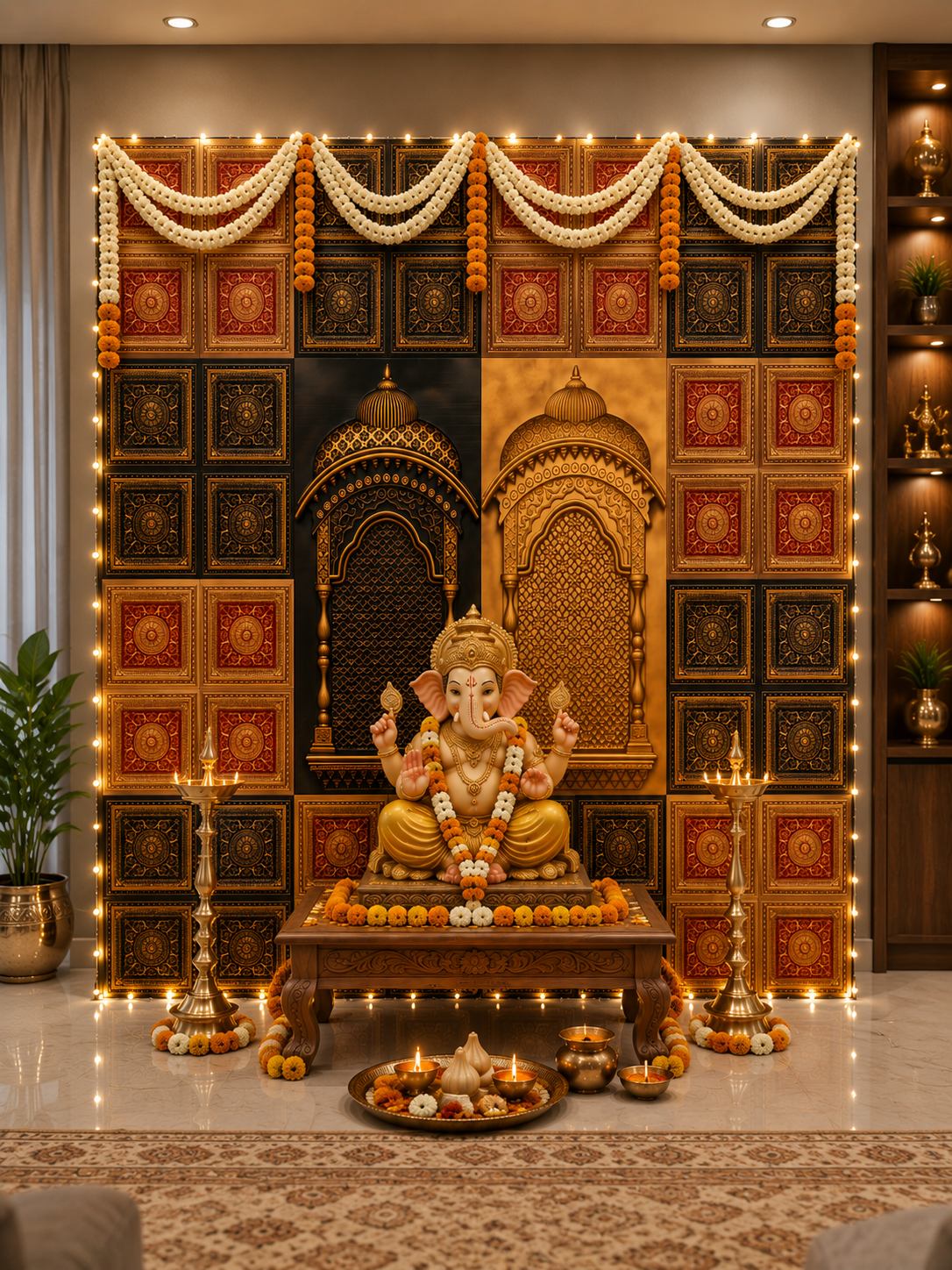 TryMe Royal Ganpati Readymade Festive Mandap Set — [ 12 sets of Four Partition Panel, 2 Zarokhas ] thumbnail 3
