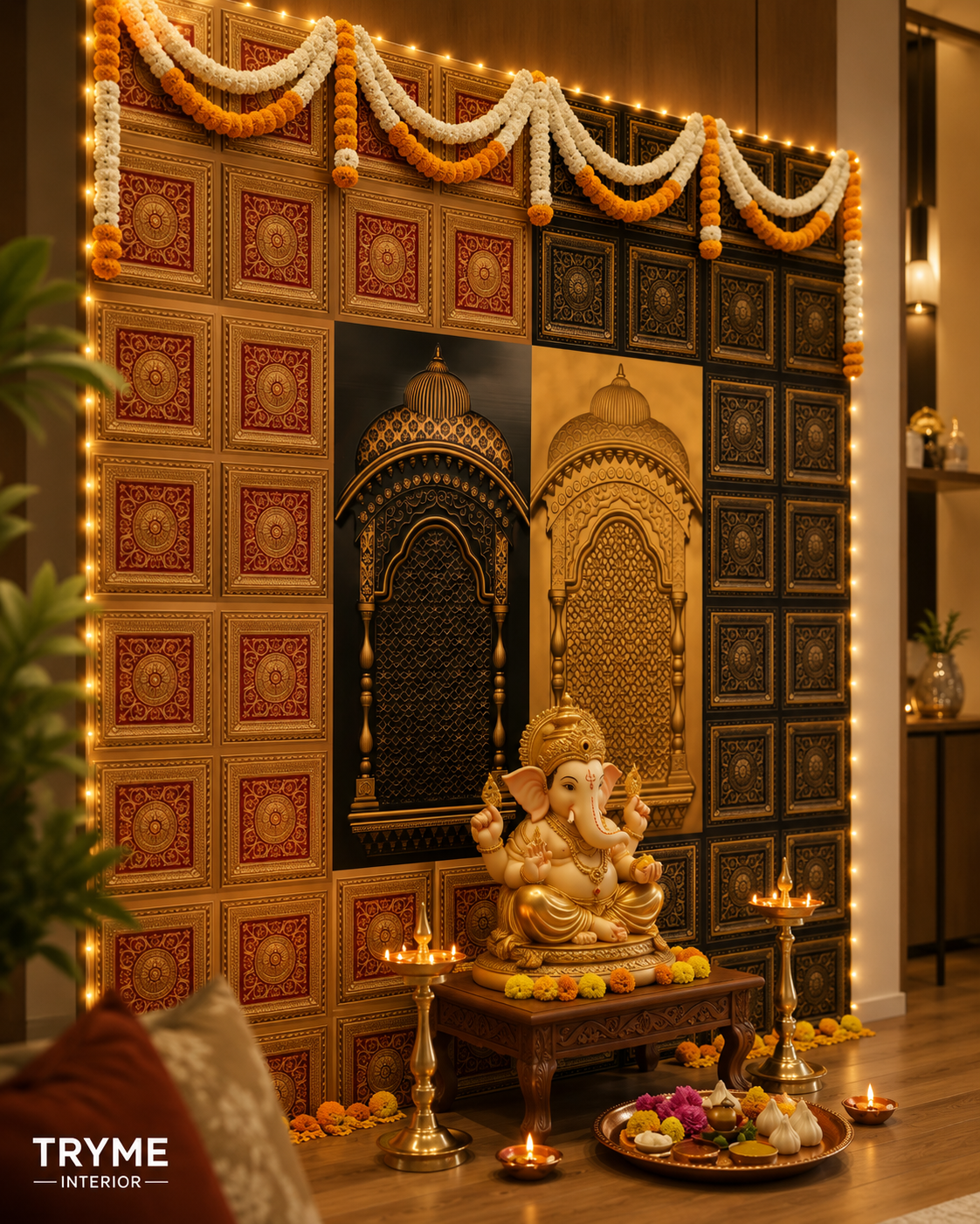 TryMe Royal Ganpati Readymade Festive Mandap Set — [ 12 sets of Four partition panel, 2 Zarokhas ] thumbnail 2