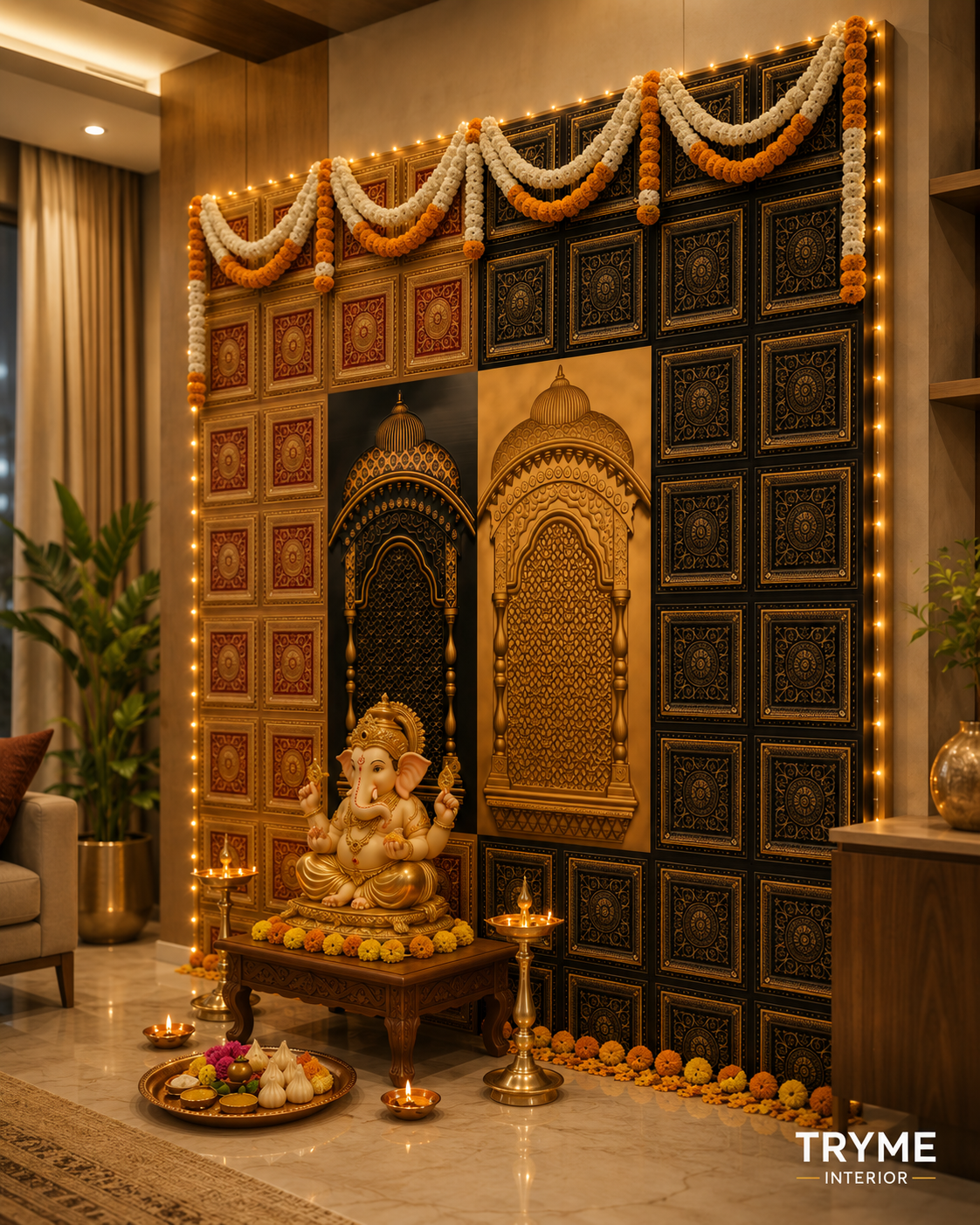 TryMe Royal Ganpati Readymade Festive Mandap Set — [ 12 sets of Four partition panel, 2 Zarokhas ] thumbnail 4