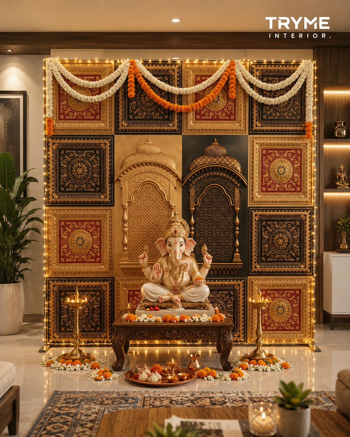 TryMe Royal Ganpati Readymade Festive Mandap Set — [ 12 sets of 2x2 panel, 2 Zarokhas ] thumbnail 2