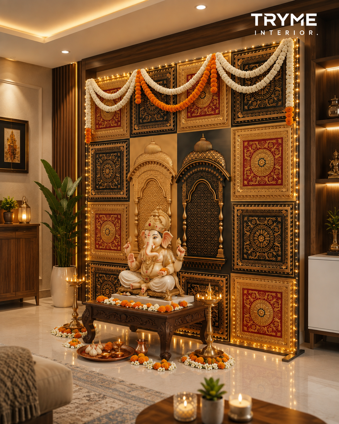 TryMe Royal Ganpati Readymade Festive Mandap Set — [ 12 sets of 2x2 panel, 2 Zarokhas ] thumbnail 3