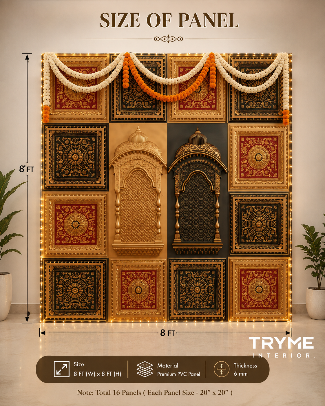 TryMe Royal Ganpati Readymade Festive Mandap Set — [ 12 sets of 2x2 panel, 2 Zarokhas ] thumbnail 4