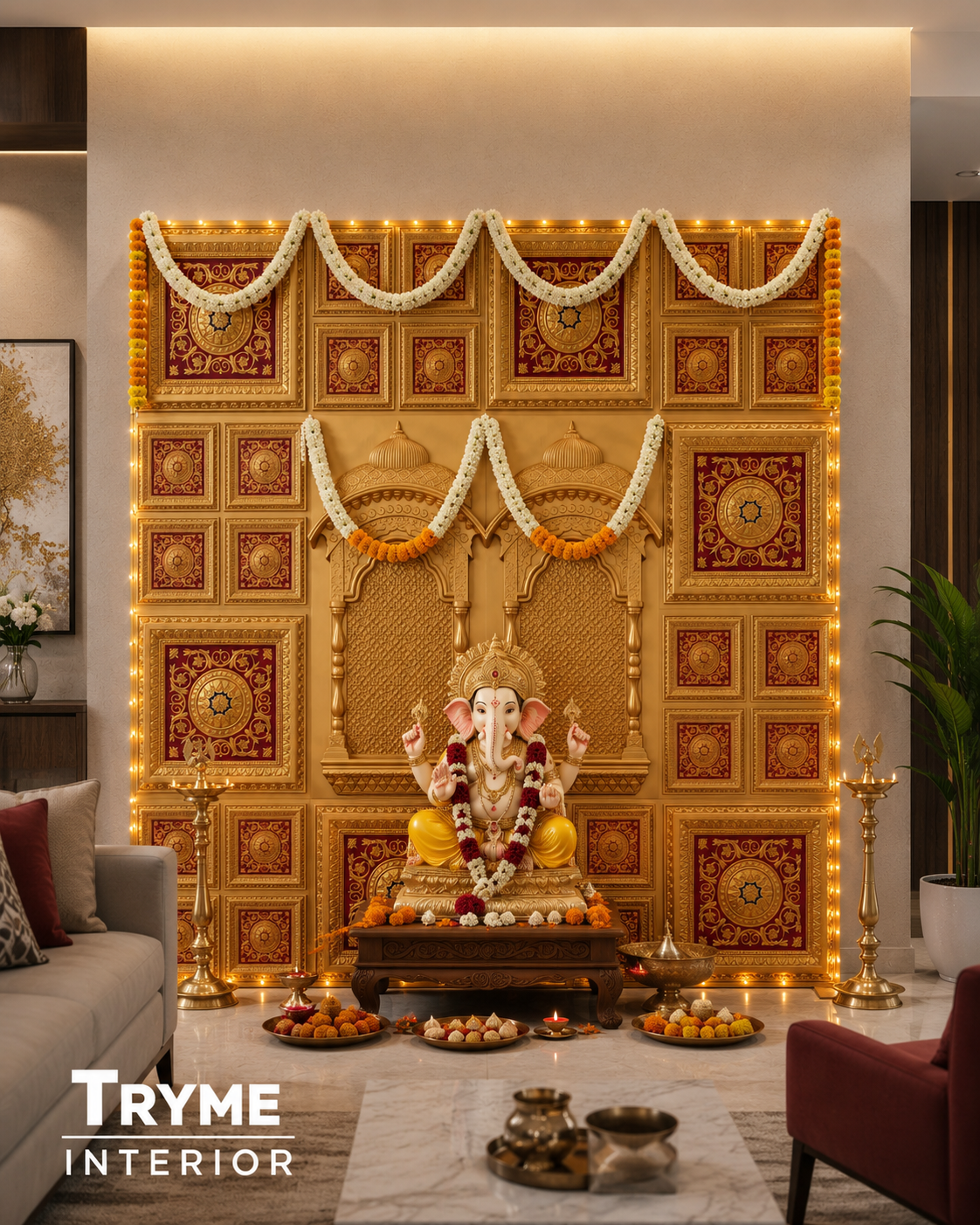 TryMe Royal Ganpati Readymade Festive Mandap Set — [ 6 set of 2x2 panel, 6 sets of 4 partition panel, 2 Zarokhas ] thumbnail 2
