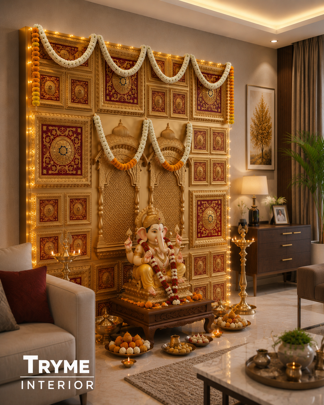 TryMe Royal Ganpati Readymade Festive Mandap Set — [ 6 set of 2x2 panel, 6 sets of 4 partition panel, 2 Zarokhas ] thumbnail 3