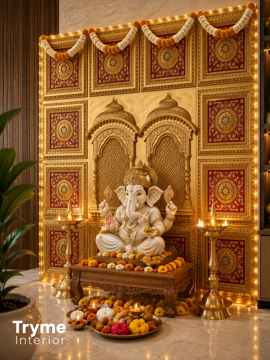 TryMe Royal Ganpati Readymade Festive Mandap Set - [ 12 sets of 2x2 Panel, 2 Zarokhas ]