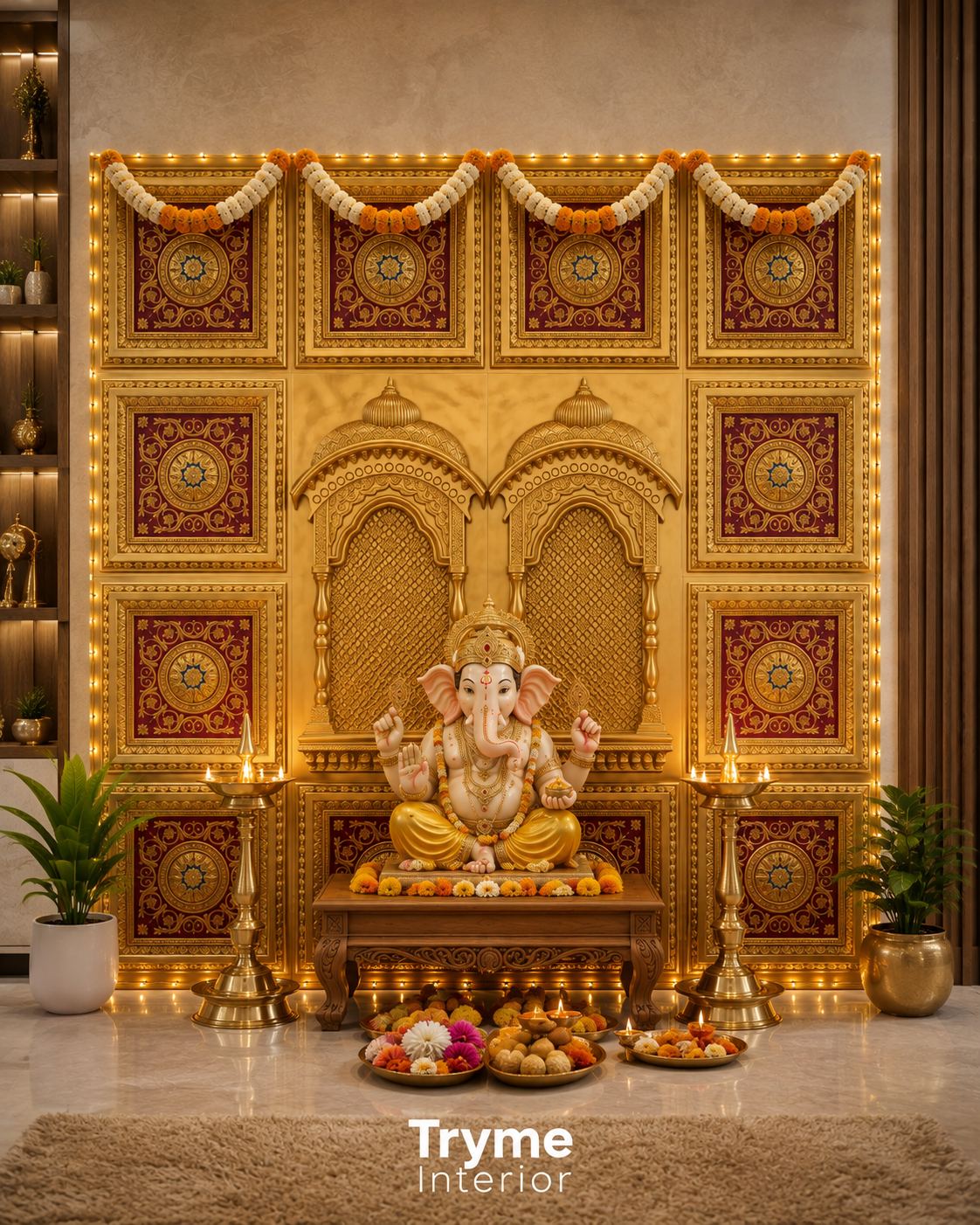 TryMe Royal Ganpati Readymade Festive Mandap Set - [ 12 sets of 2x2 Panel, 2 Zarokhas ] thumbnail 2