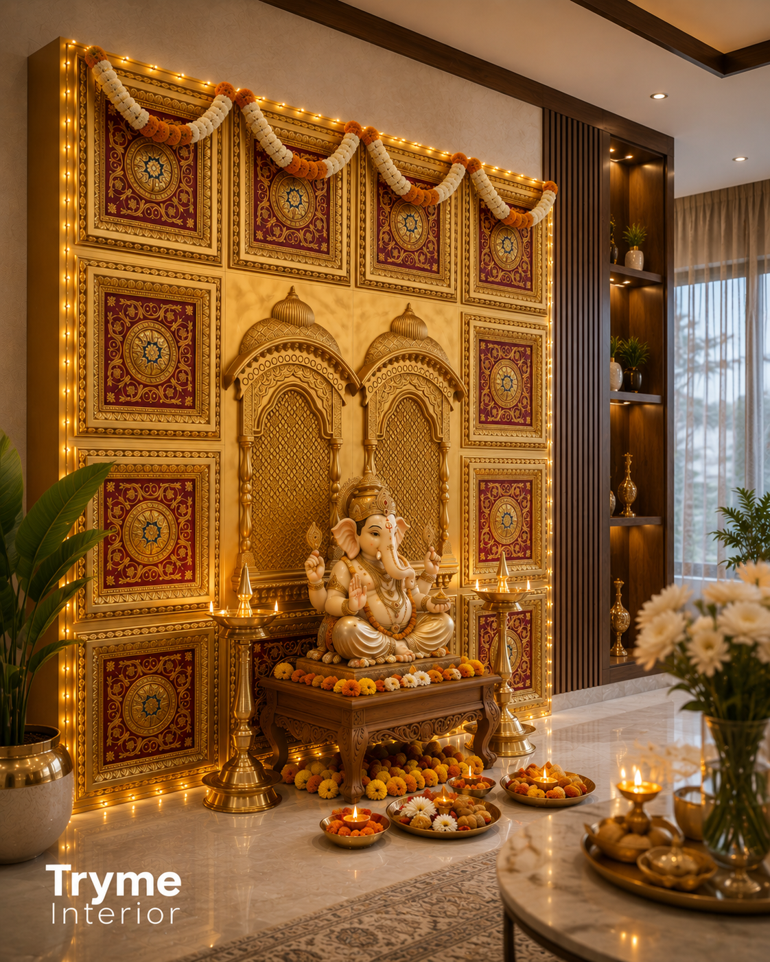 TryMe Royal Ganpati Readymade Festive Mandap Set - [ 12 sets of 2x2 Panel, 2 Zarokhas ] thumbnail 3