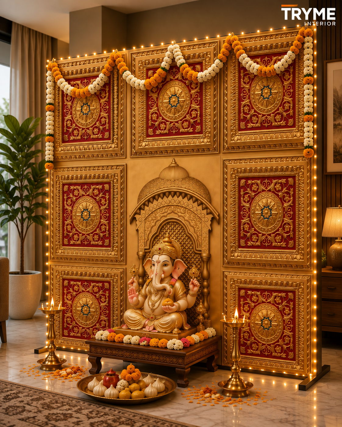 TryMe Royal Ganpati Readymade Festive Mandap Set (6×6 ft · 6mm) — GR-04
