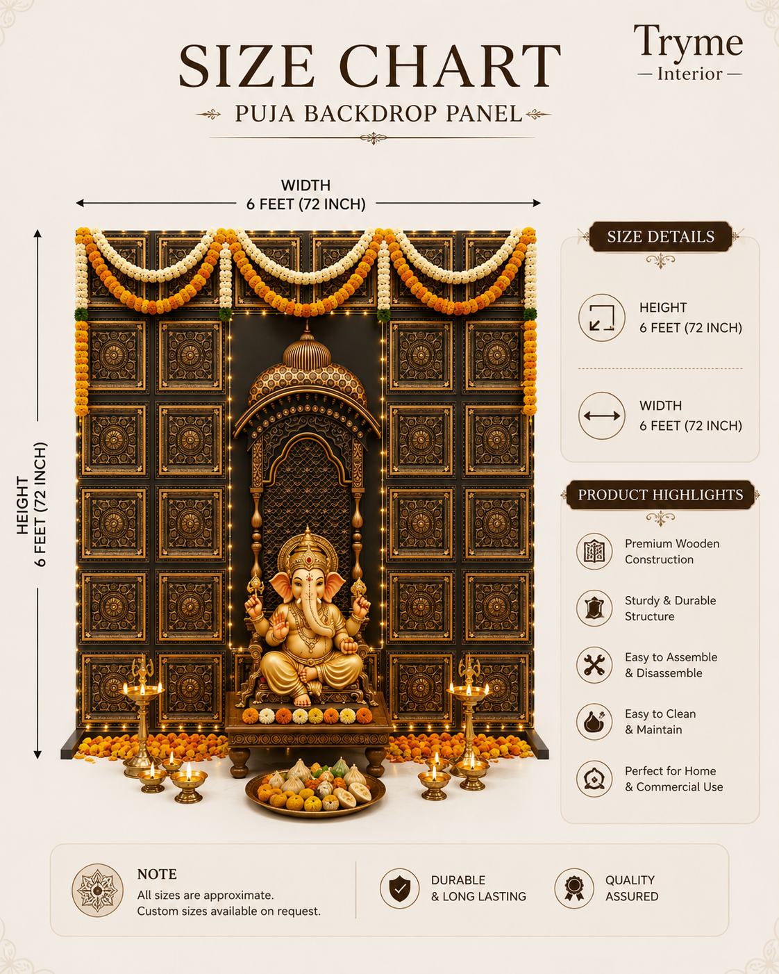 TryMe Royal Ganpati Readymade Festive Mandap Set — [ 4 set of 1x1 Four Partition Panel, 6 set of 1x1 Panel, 2 Zarokhas ] thumbnail 2