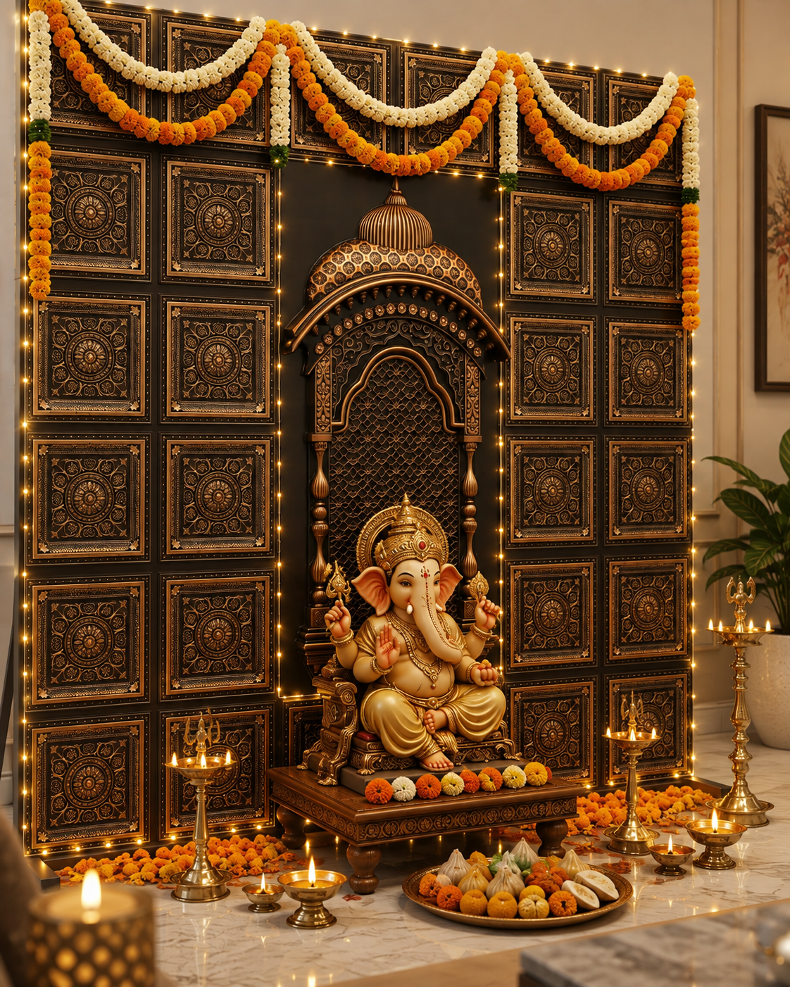 TryMe Royal Ganpati Readymade Festive Mandap Set — [ 4 set of 1x1 Four Partition Panel, 6 set of 1x1 Panel, 2 Zarokhas ] thumbnail 6