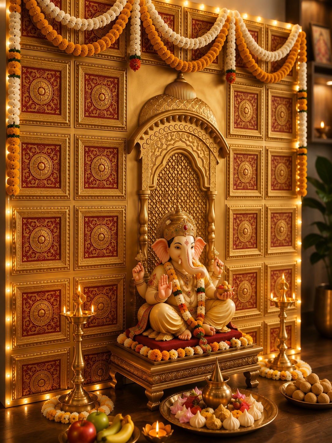 TryMe Royal Ganpati Readymade Festive Mandap Set — [ 4 set of 1x1 Four Partition Panel, 6 set of 1x1 Panel, 2 Zarokhas ] thumbnail 2