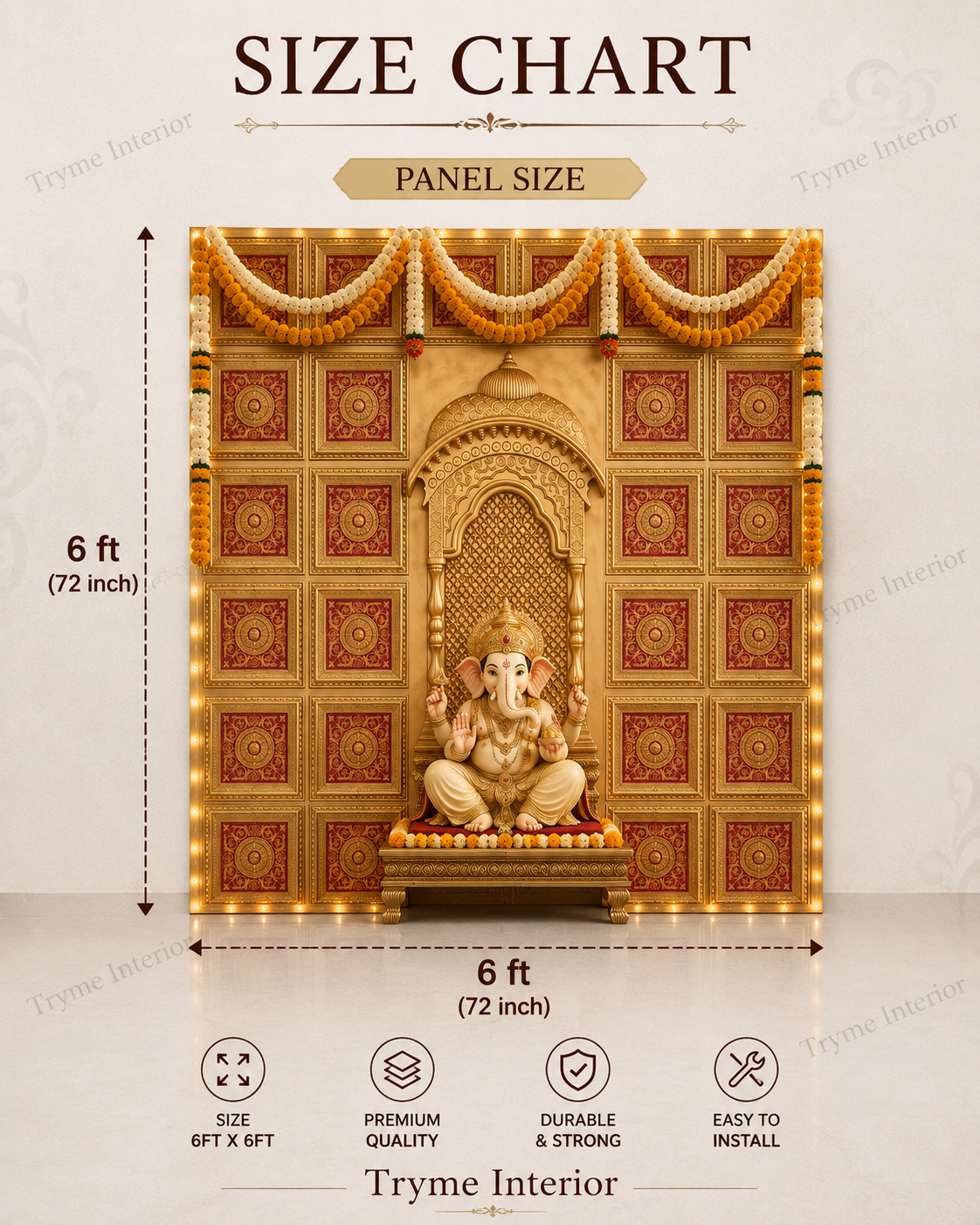 TryMe Royal Ganpati Readymade Festive Mandap Set — [ 4 set of 1x1 Four Partition Panel, 6 set of 1x1 Panel, 2 Zarokhas ] thumbnail 4