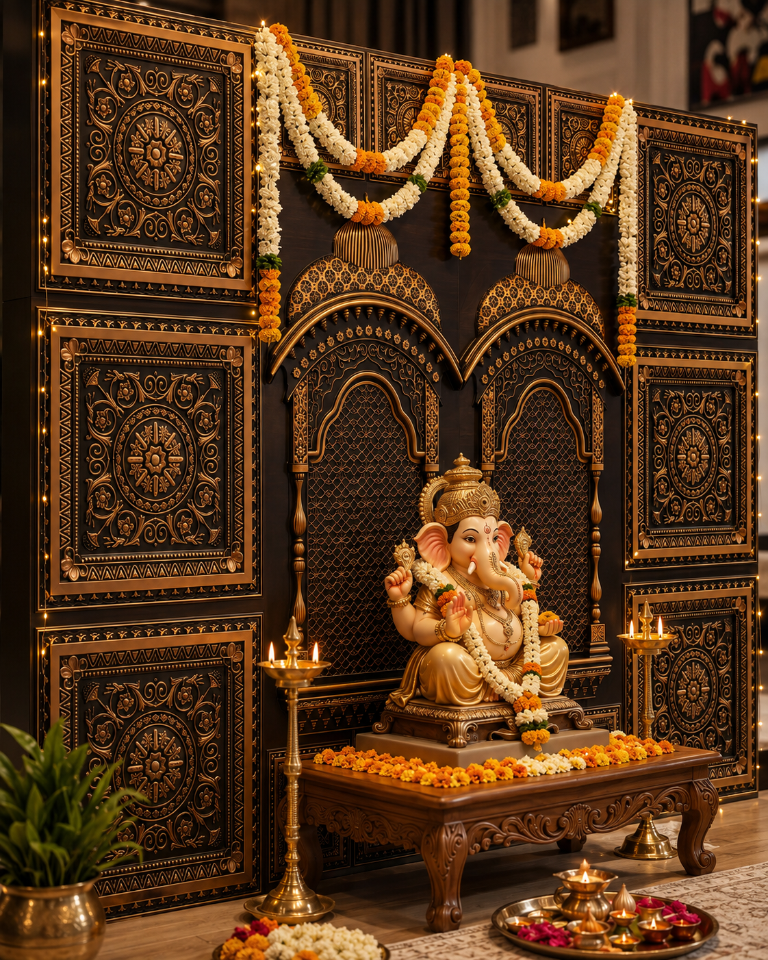 TryMe Royal Ganpati Readymade Festive Mandap Set — [ 8 sets of 1x1 Panel, 6 set of 2x2 Panel, 2 Zarokhas ]