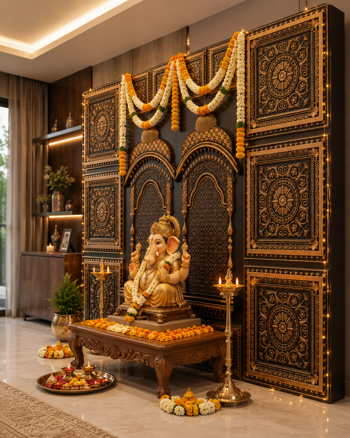 TryMe Royal Ganpati Readymade Festive Mandap Set — [ 8 sets of 1x1 Panel, 6 set of 2x2 Panel, 2 Zarokhas ] thumbnail 2