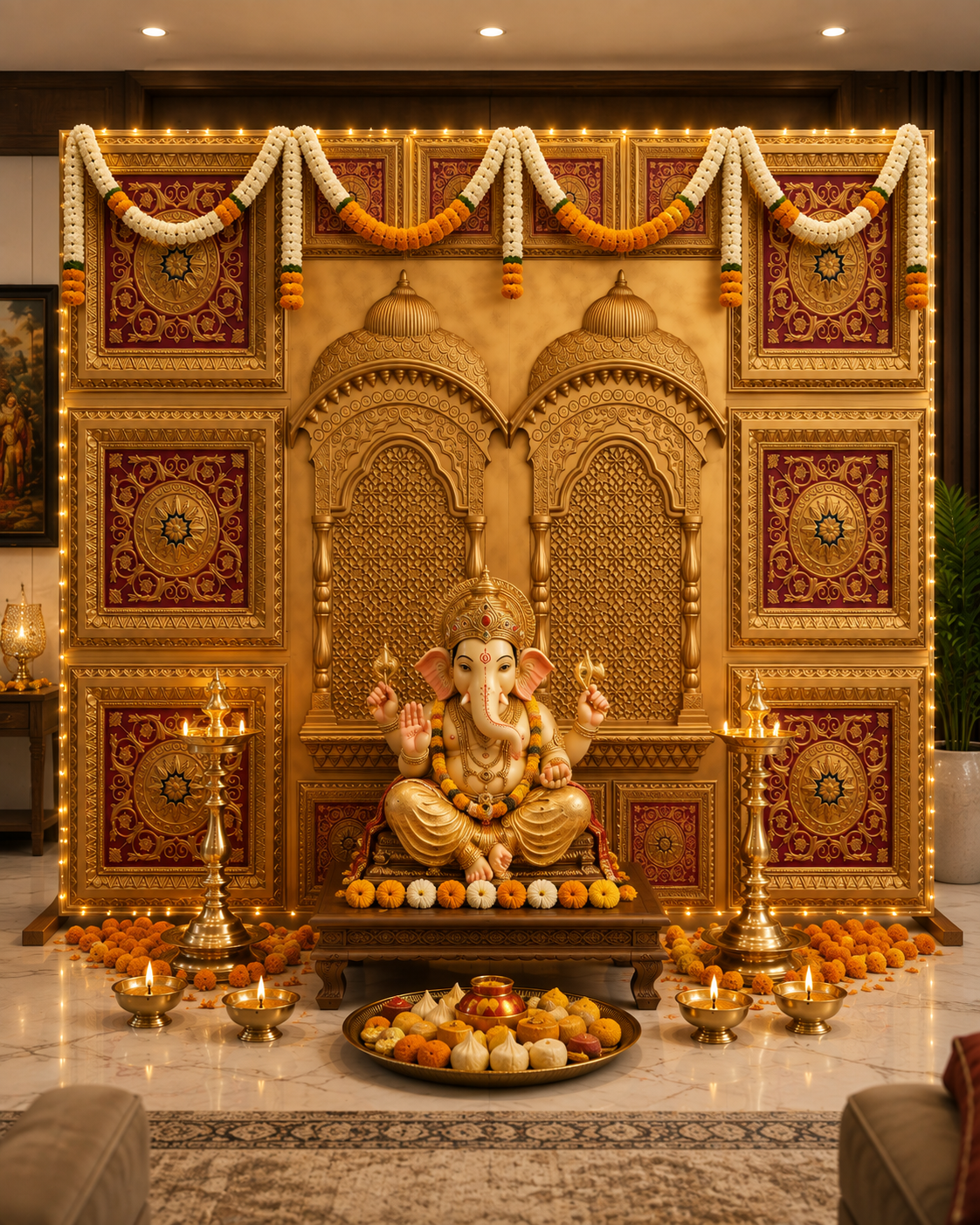 TryMe Royal Ganpati Readymade Festive Mandap Set — [ 8 sets of 1x1 Panel, 6 set of 2x2 Panel, 2 Zarokhas ] thumbnail 2